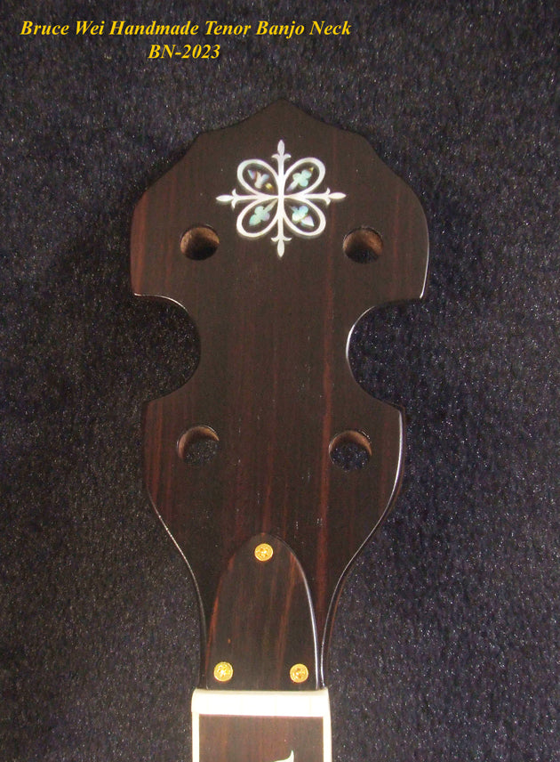 Handcrafted Tenor Banjo Neck, Solid Walnut MOP Abalone Vine Inlay, Bruce Wei BN-2023