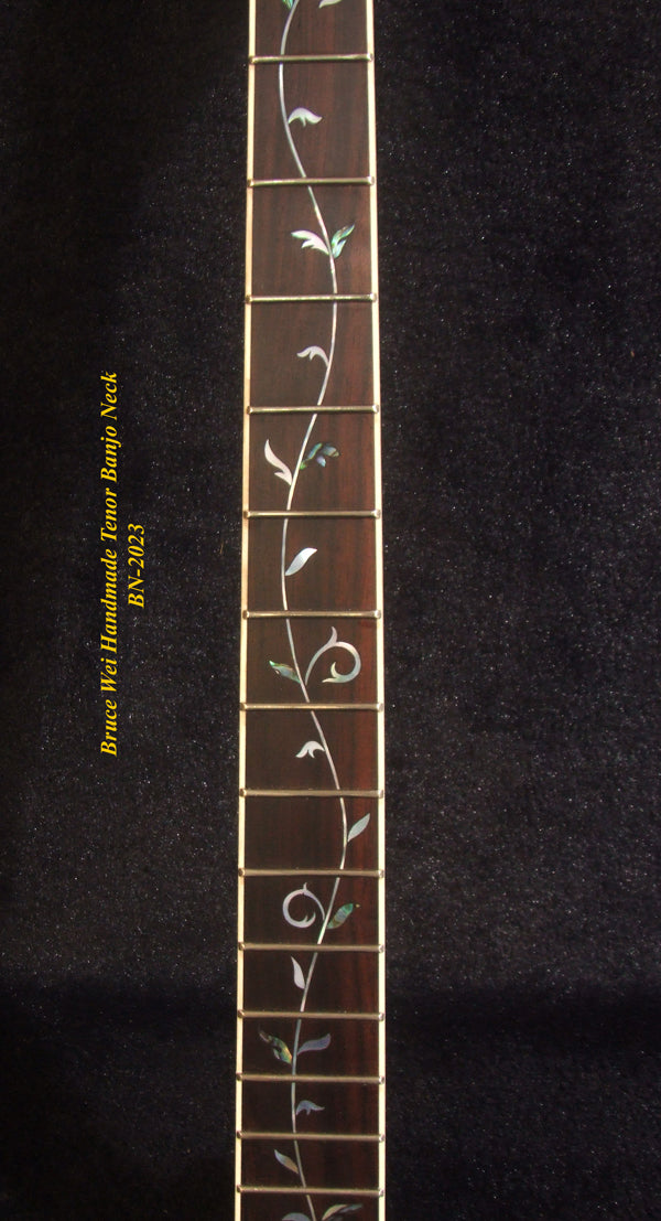 Handcrafted Tenor Banjo Neck, Solid Walnut MOP Abalone Vine Inlay, Bruce Wei BN-2023
