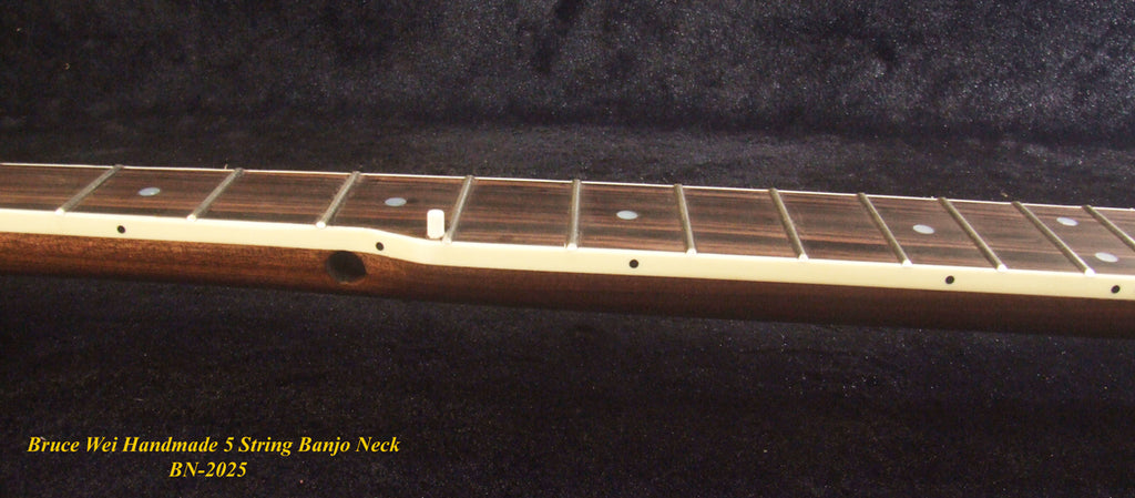 Handcrafted 5 String Banjo Neck, Solid Walnut & Mahogany MOP Inlay, Heel Carved, Bruce Wei BN-2025