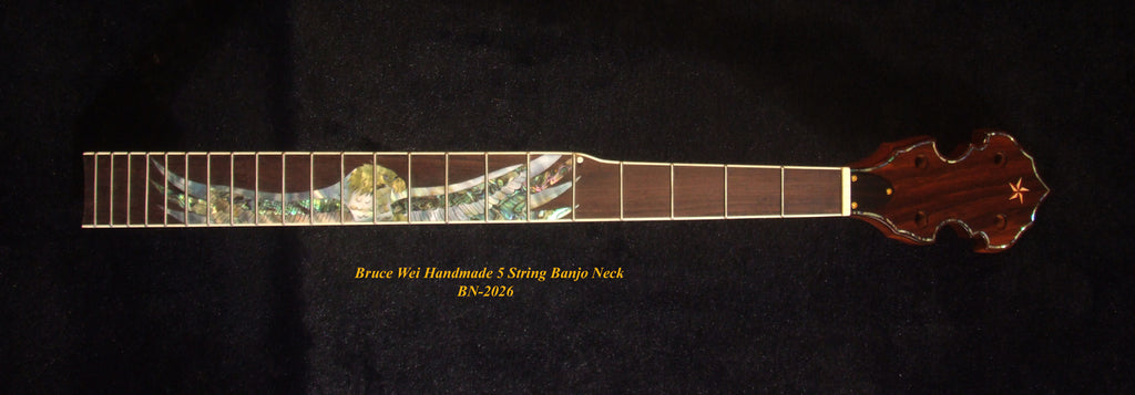 Handcrafted 5 String Banjo Neck, Solid Mahogany MOP & Abalone Eagle Inlay, Heel Carved, Bruce Wei BN-2026