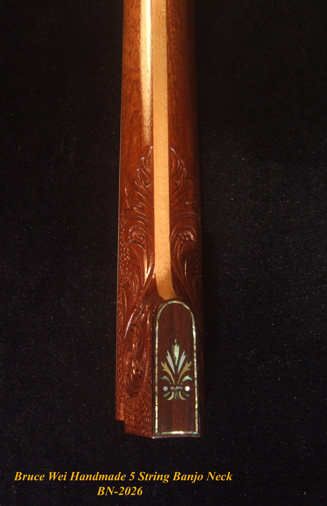 Handcrafted 5 String Banjo Neck, Solid Mahogany MOP & Abalone Eagle Inlay, Heel Carved, Bruce Wei BN-2026
