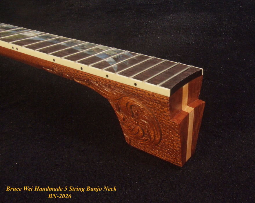 Handcrafted 5 String Banjo Neck, Solid Mahogany MOP & Abalone Eagle Inlay, Heel Carved, Bruce Wei BN-2026