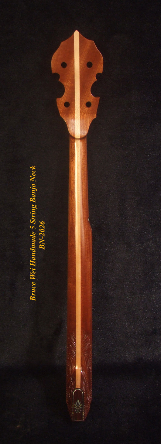 Handcrafted 5 String Banjo Neck, Solid Mahogany MOP & Abalone Eagle Inlay, Heel Carved, Bruce Wei BN-2026