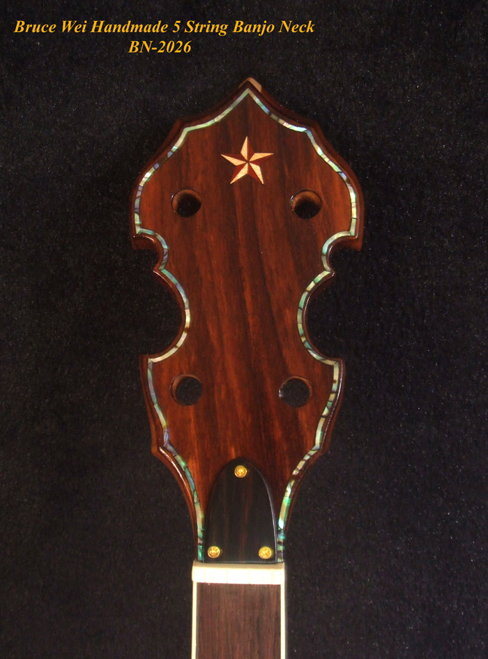 Handcrafted 5 String Banjo Neck, Solid Mahogany MOP & Abalone Eagle Inlay, Heel Carved, Bruce Wei BN-2026