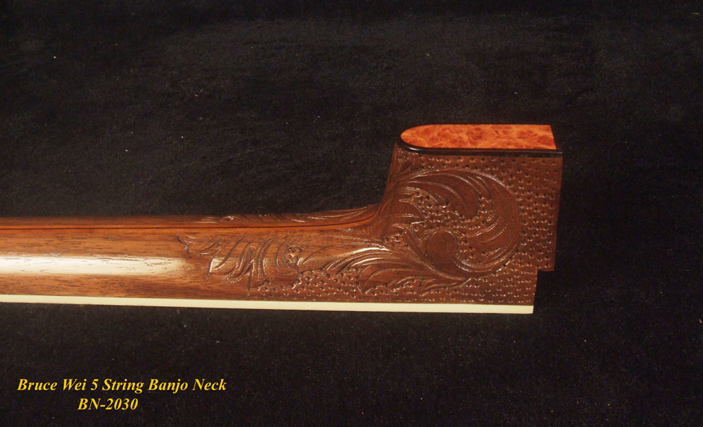 Handcrafted 5 String Banjo Neck, Solid Mahogany, MOP Inlay, Heel Carved, Bruce Wei BN-2030