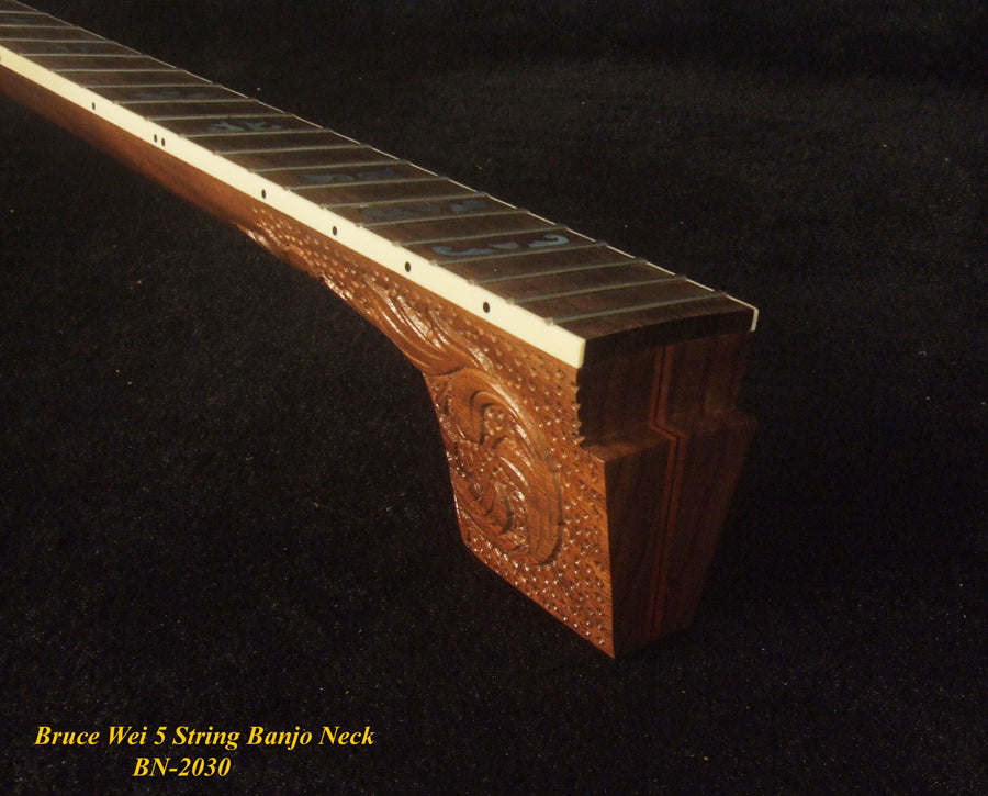 Handcrafted 5 String Banjo Neck, Solid Mahogany, MOP Inlay, Heel Carved, Bruce Wei BN-2030