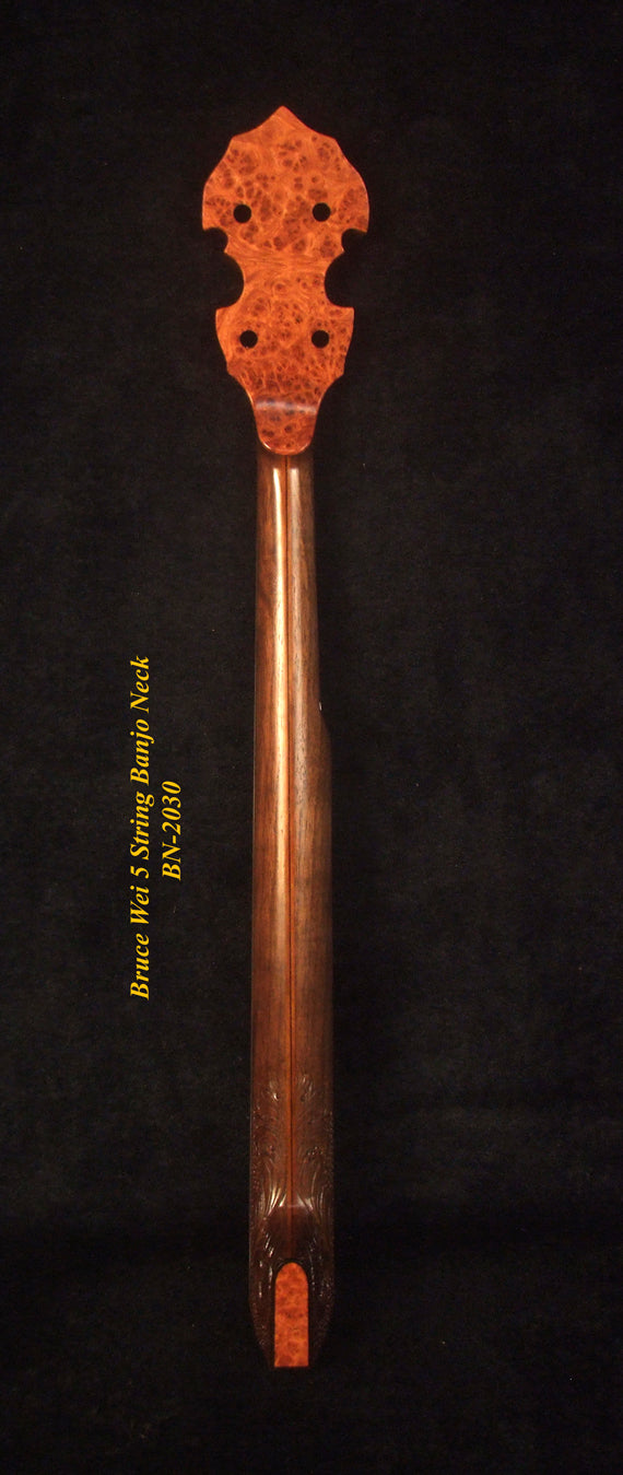 Handcrafted 5 String Banjo Neck, Solid Mahogany, MOP Inlay, Heel Carved, Bruce Wei BN-2030
