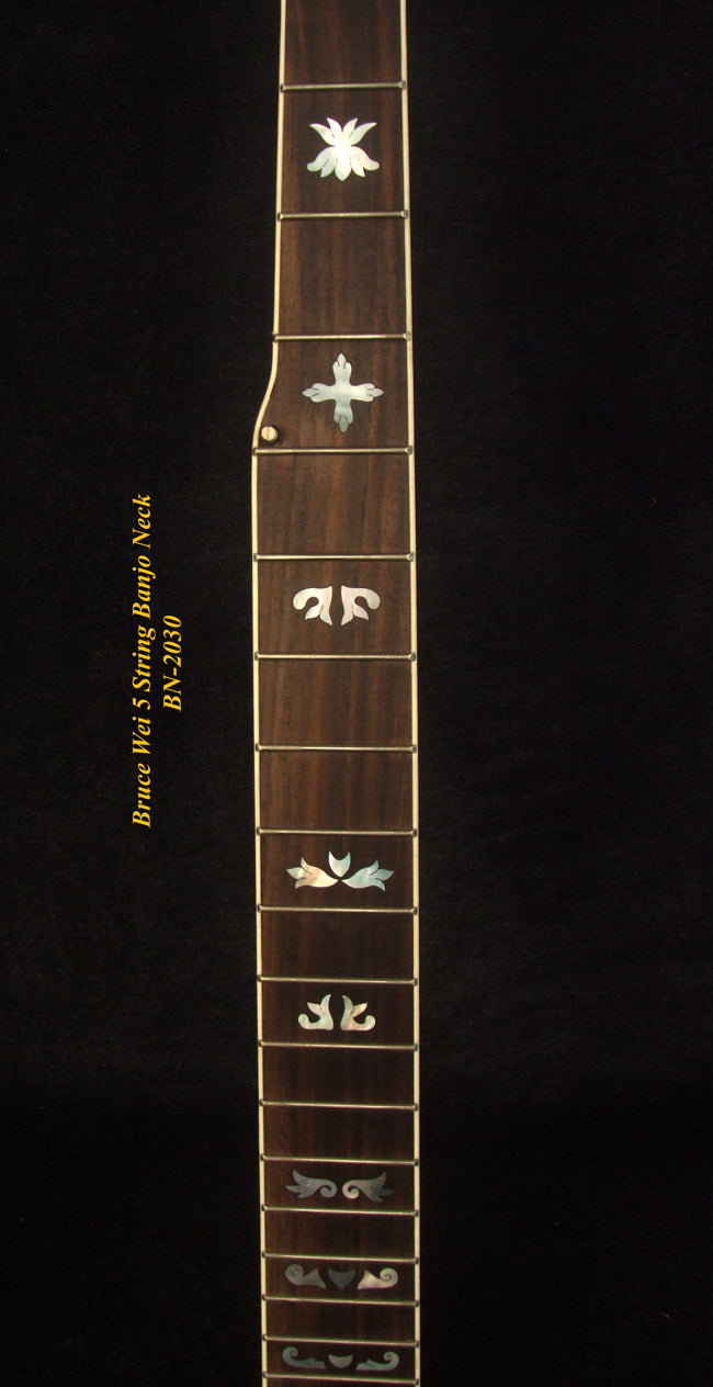 Handcrafted 5 String Banjo Neck, Solid Mahogany, MOP Inlay, Heel Carved, Bruce Wei BN-2030