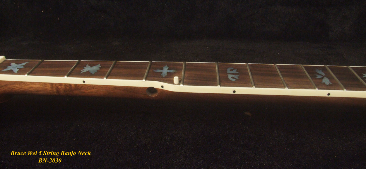 Handcrafted 5 String Banjo Neck, Solid Mahogany, MOP Inlay, Heel Carved, Bruce Wei BN-2030