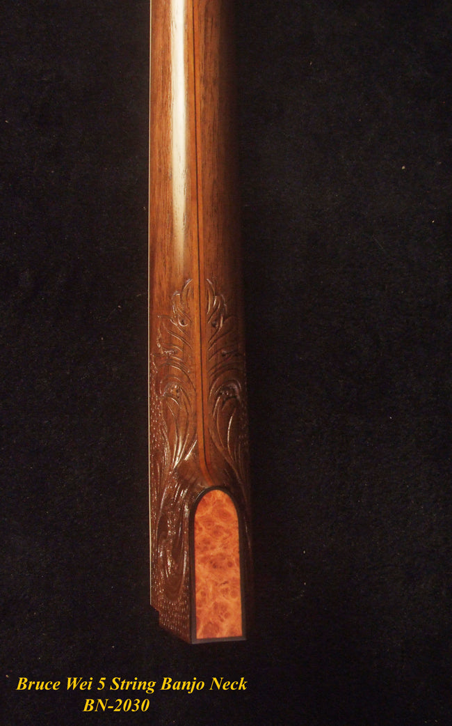 Handcrafted 5 String Banjo Neck, Solid Mahogany, MOP Inlay, Heel Carved, Bruce Wei BN-2030