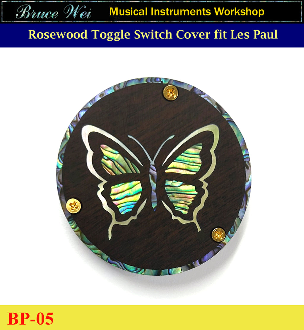 Free Shipping, Fit Les Paul Rosewood Switch Plate Back Cover, Butterfly Abalone & MOP Inlay, Bruce Wei (BP-05)
