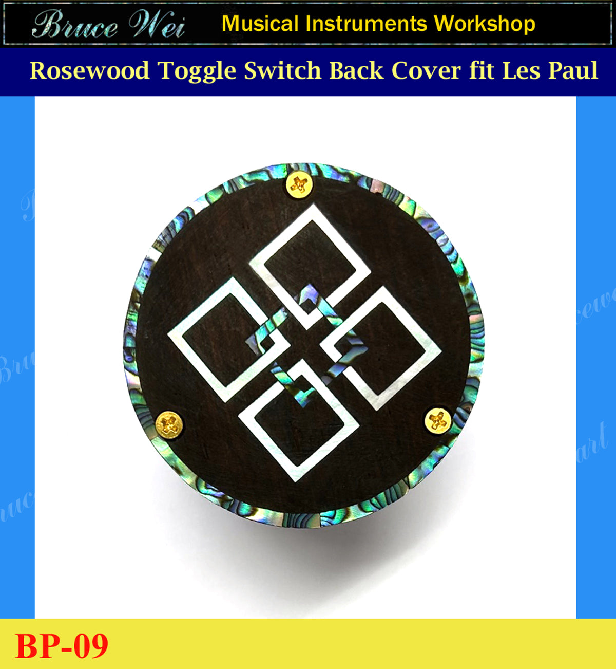 Free Shipping, Fit Les Paul Rosewood Switch Plate Back Cover , Abalone & MOP Inlay, Bruce Wei (BP-09)