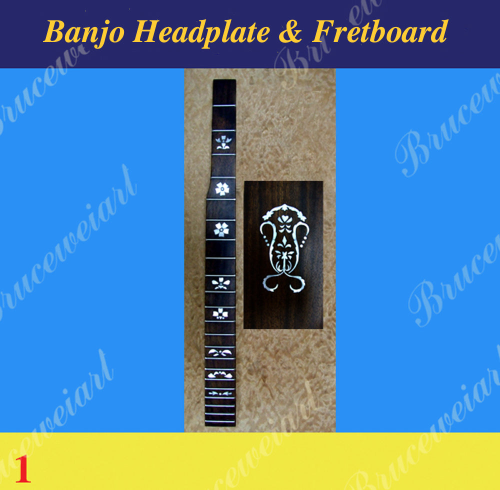 Banjo Handmade Rosewood Headplate & Fretted Fretboard, MOP Inlay, Bruce Wei ( 1 )