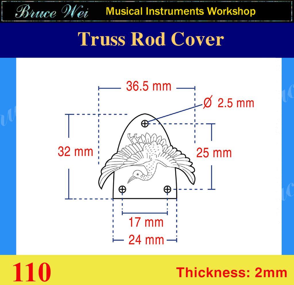 Free Shipping Guitar Macassar Ebony Truss Rod Cover, MOP & Abalone Inlay, Bruce Wei ( 110 )