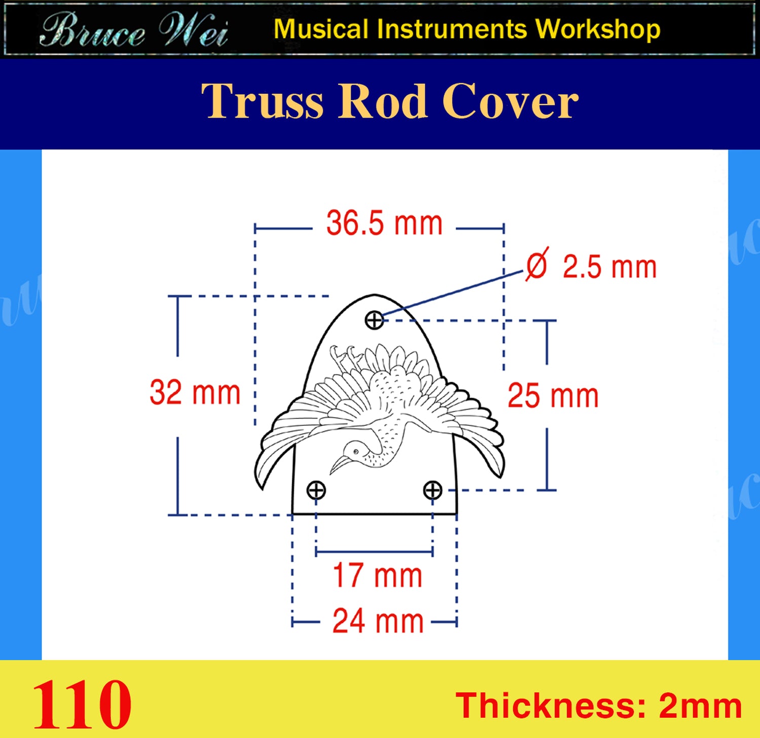 Free Shipping Guitar Macassar Ebony Truss Rod Cover, MOP & Abalone Inlay, Bruce Wei ( 110 )