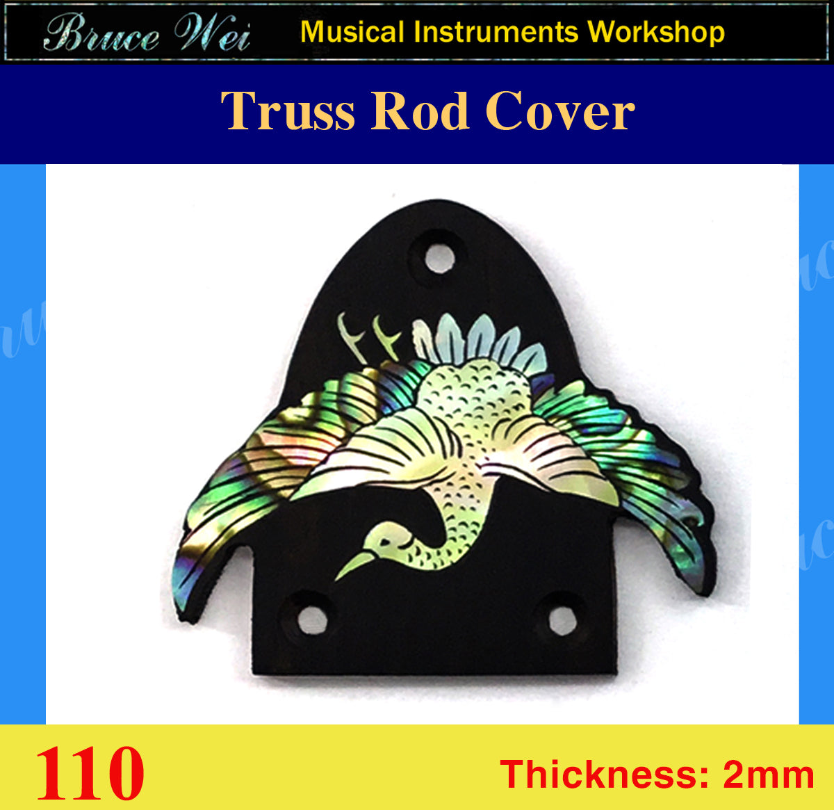 Free Shipping Guitar Macassar Ebony Truss Rod Cover, MOP & Abalone Inlay, Bruce Wei ( 110 )