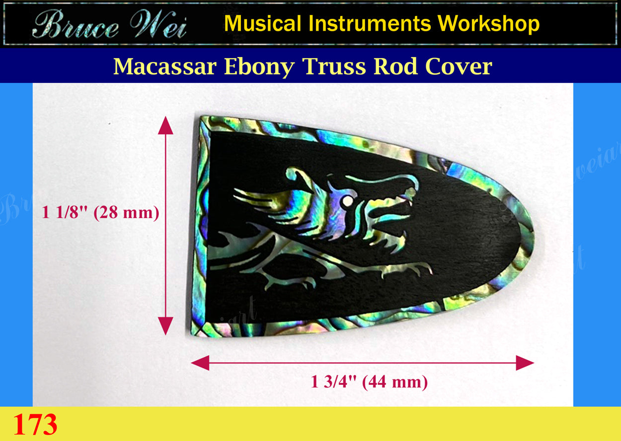 Free Shipping Guitar Macassar Ebony Truss Rod Cover, Abalone Inlay, Bruce Wei ( 173 )