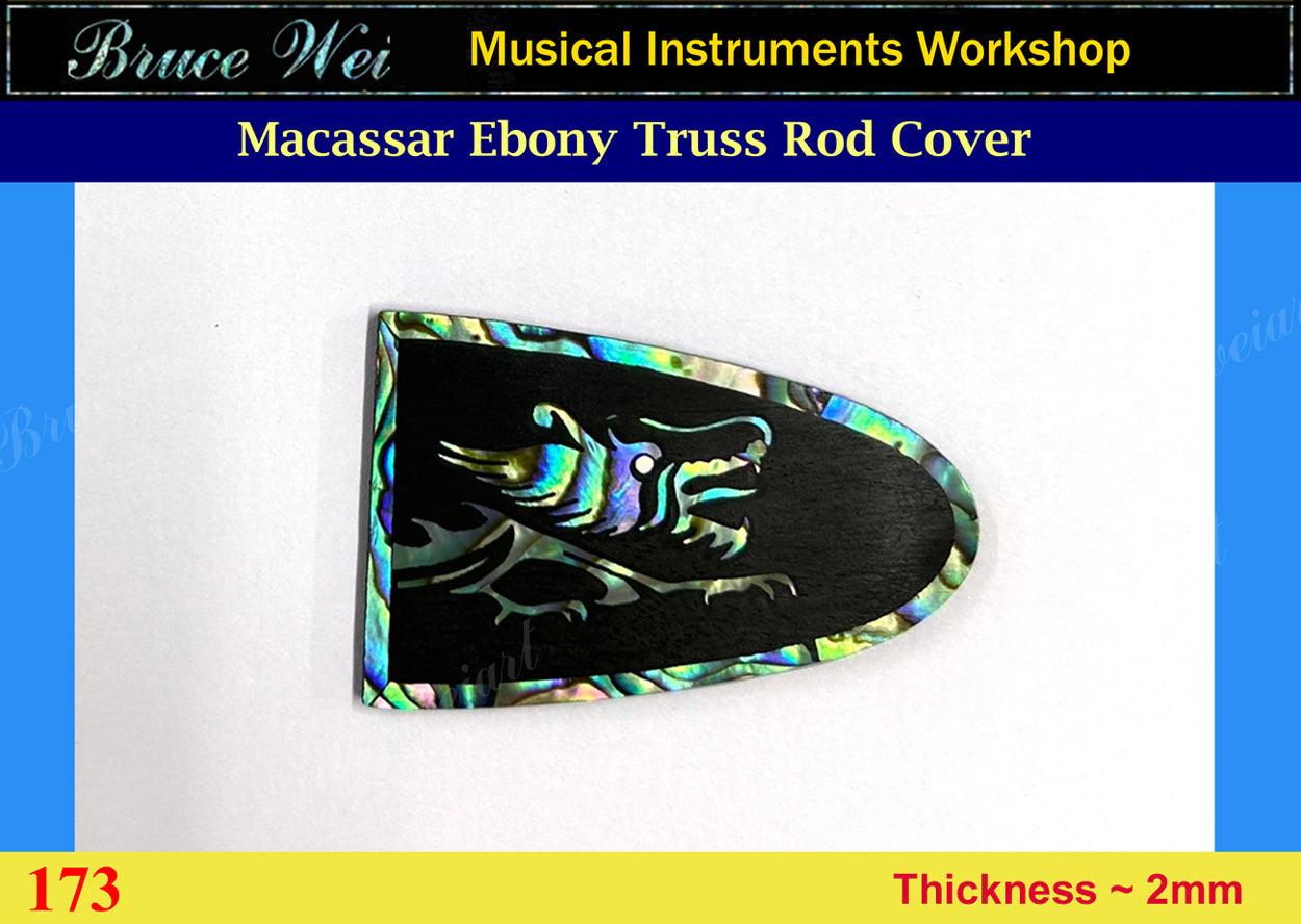 Free Shipping Guitar Macassar Ebony Truss Rod Cover, Abalone Inlay, Bruce Wei ( 173 )