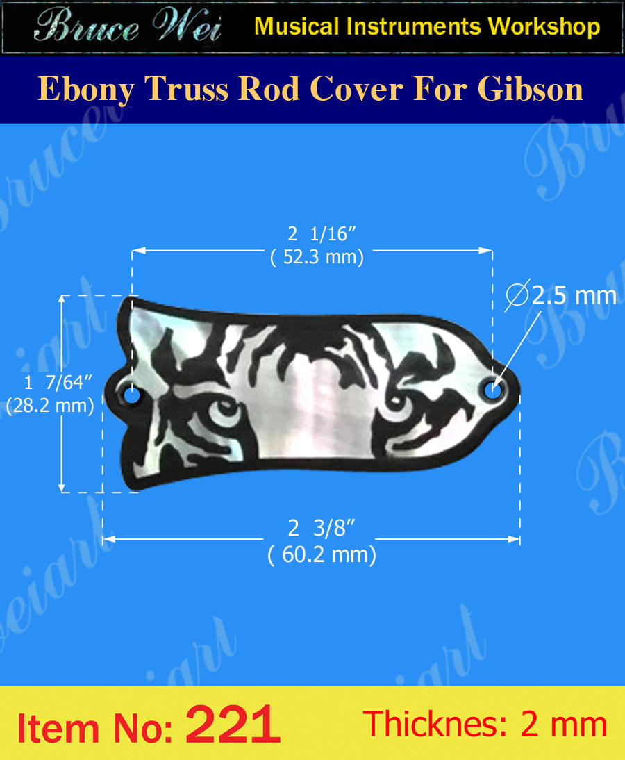 Free Shipping Fit Gibson Macassar Ebony Truss Rod Cover, TIGER Inlay, Bruce Wei ( 221 )
