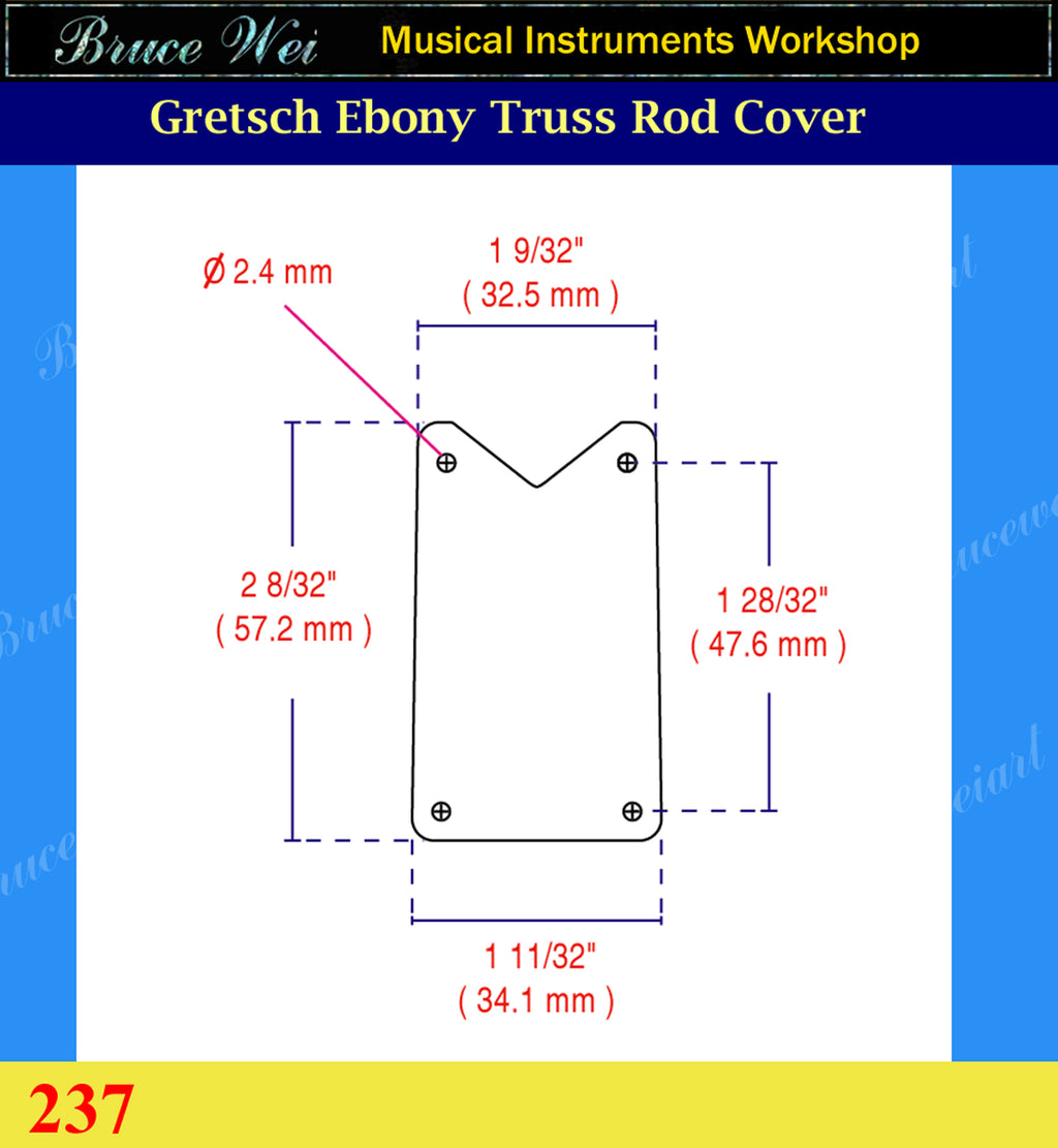 Free Shipping Gretsch Handcrafted Ebony Truss Rod Cover, MOP & Abalone Inlay, Bruce Wei ( 237 )