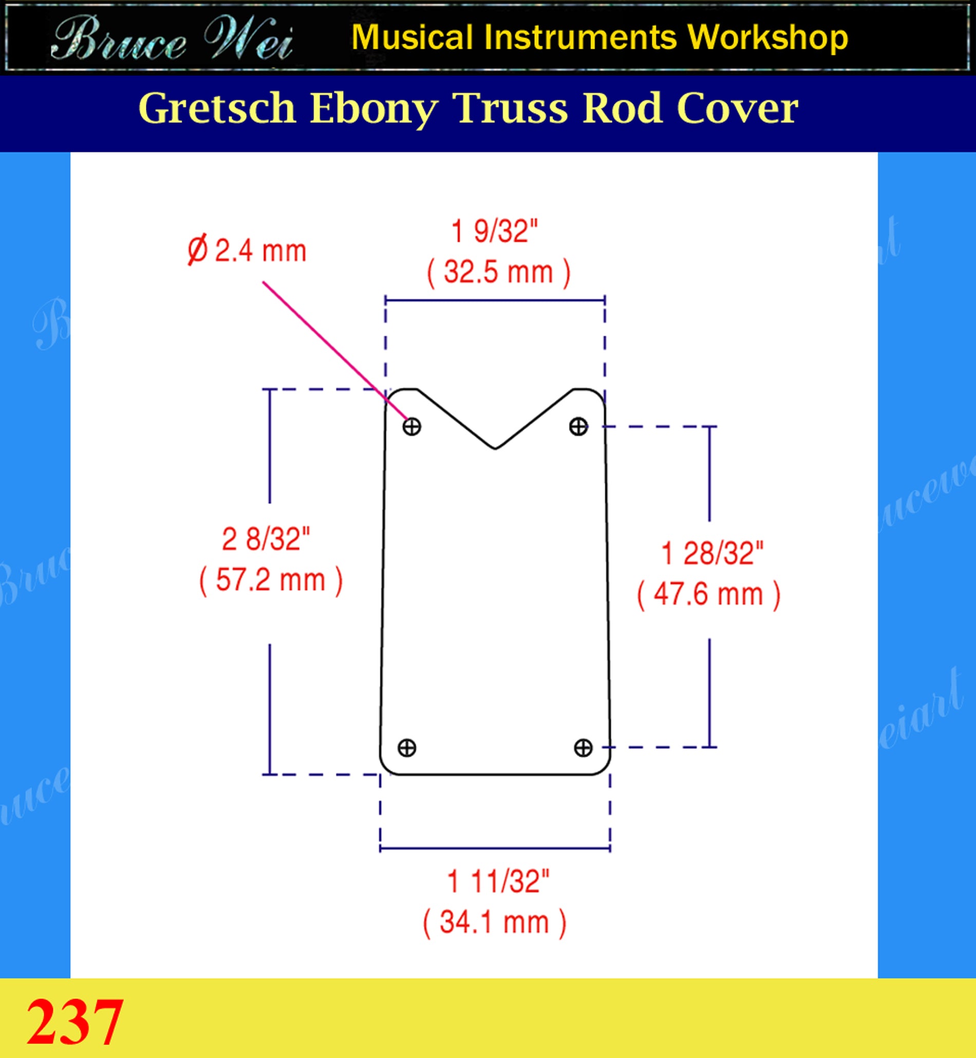 Free Shipping Gretsch Handcrafted Ebony Truss Rod Cover, MOP & Abalone Inlay, Bruce Wei ( 237 )