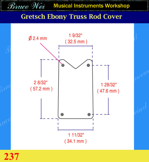 Free Shipping Gretsch Handcrafted Ebony Truss Rod Cover, MOP & Abalone Inlay, Bruce Wei ( 237 )