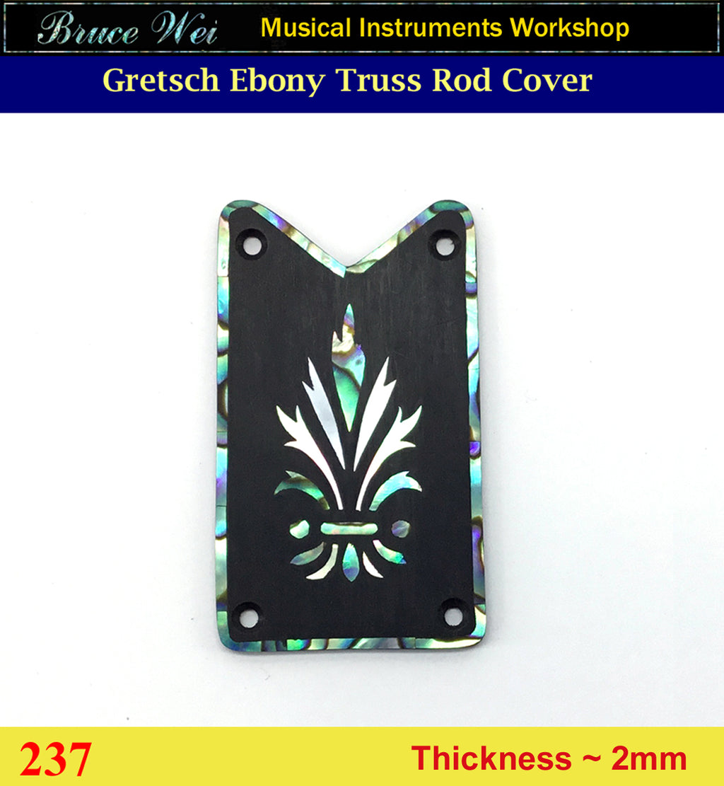 Free Shipping Gretsch Handcrafted Ebony Truss Rod Cover, MOP & Abalone Inlay, Bruce Wei ( 237 )