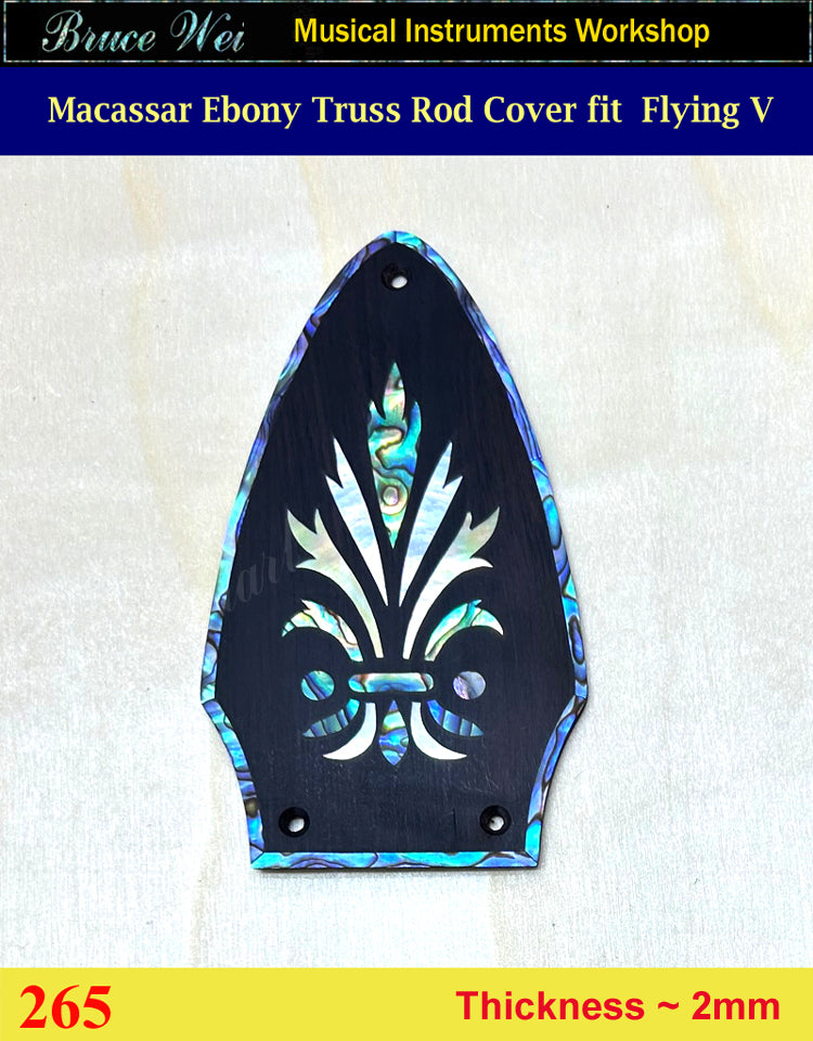 Free Shipping Fit Gibson Flying V, Macassar Ebony Truss Rod Cover, Abalone & MOP Inlay, Bruce Wei (265)