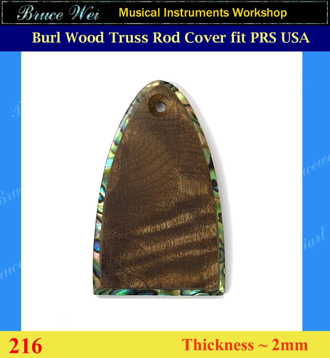 Free Shipping Fit PRS USA Burl Wood Truss Rod Cover, Abalone Inlay, Bruce Wei (216-4)