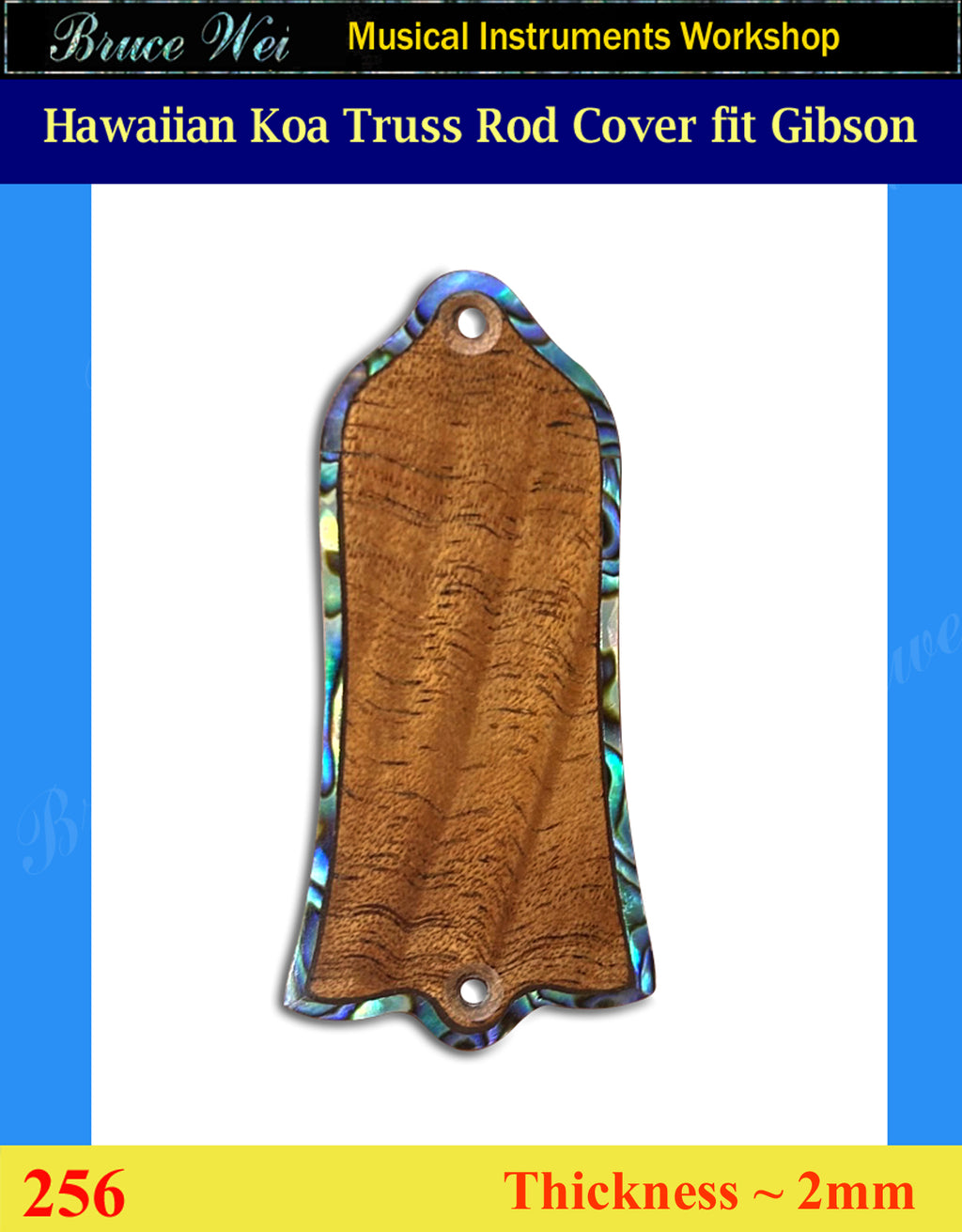 Free Shipping Fit Gibson Solid Hawaiian Koa Truss Rod Cover, Abalone Inlay,, Bruce Wei ( 256 )