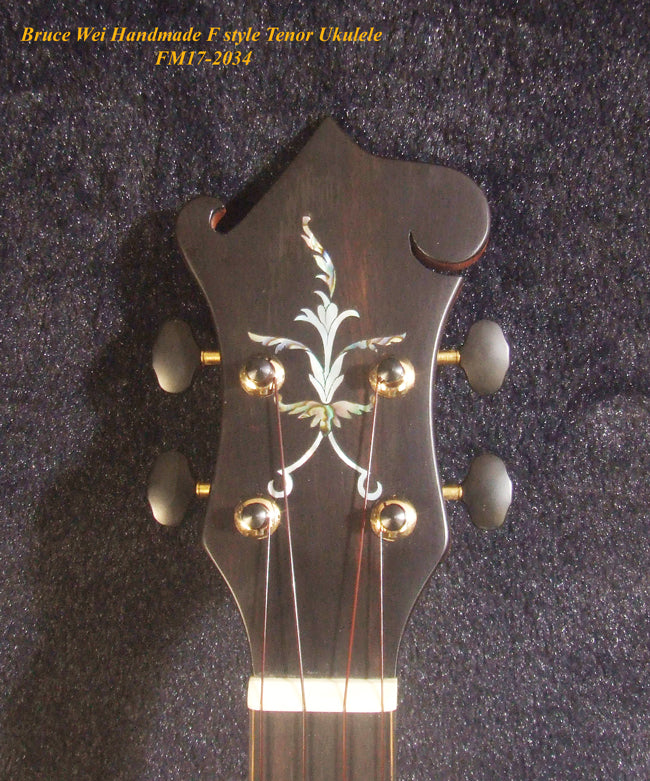 Handmade F Style Tenor Ukulele, ArchBack, Spruce & Curly Maple, Dove Inlay, Soft-bag, Bruce Wei FM17-2034
