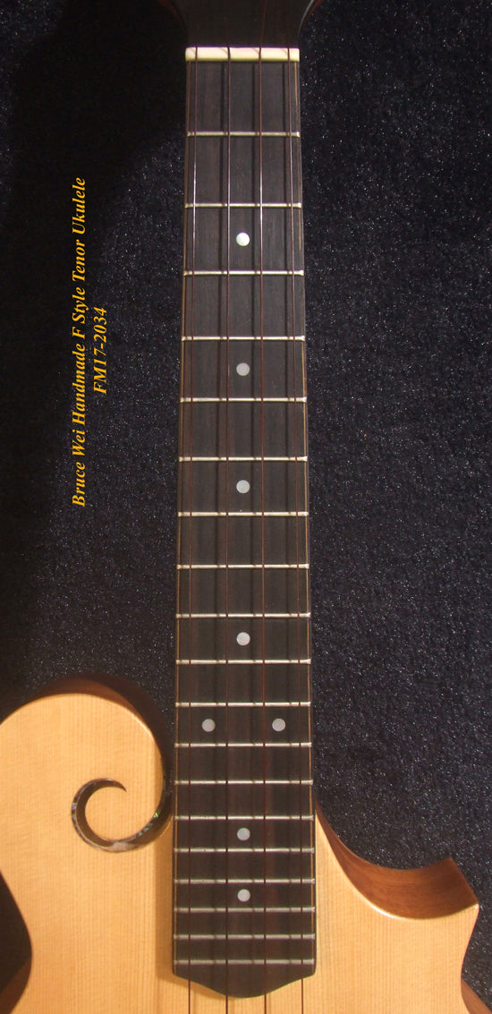 Handmade F Style Tenor Ukulele, ArchBack, Spruce & Curly Maple, Dove Inlay, Soft-bag, Bruce Wei FM17-2034