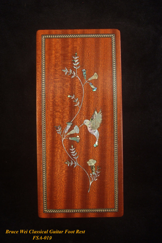 Classical Guitar Foot Rest Foot Stand, Solid Mahogany, Mother of Pearl & Abalone HummingBird Inlay, Bruce Wei (FSA-019)
