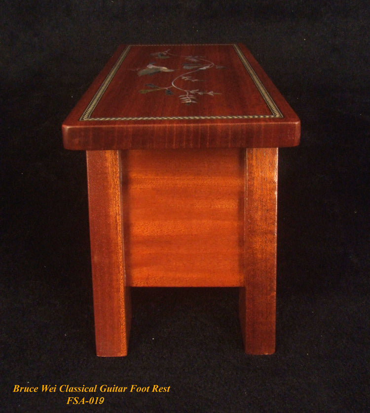 Classical Guitar Foot Rest Foot Stand, Solid Mahogany, Mother of Pearl & Abalone HummingBird Inlay, Bruce Wei (FSA-019)