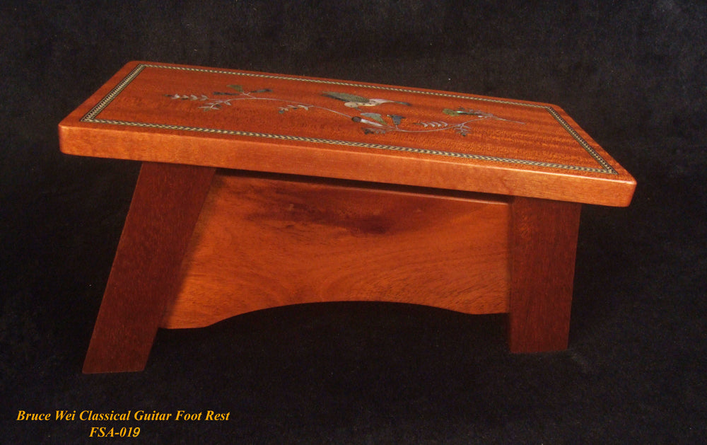 Classical Guitar Foot Rest Foot Stand, Solid Mahogany, Mother of Pearl & Abalone HummingBird Inlay, Bruce Wei (FSA-019)