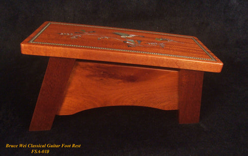 Classical Guitar Foot Rest Foot Stand, Solid Mahogany, Mother of Pearl & Abalone HummingBird Inlay, Bruce Wei (FSA-019)