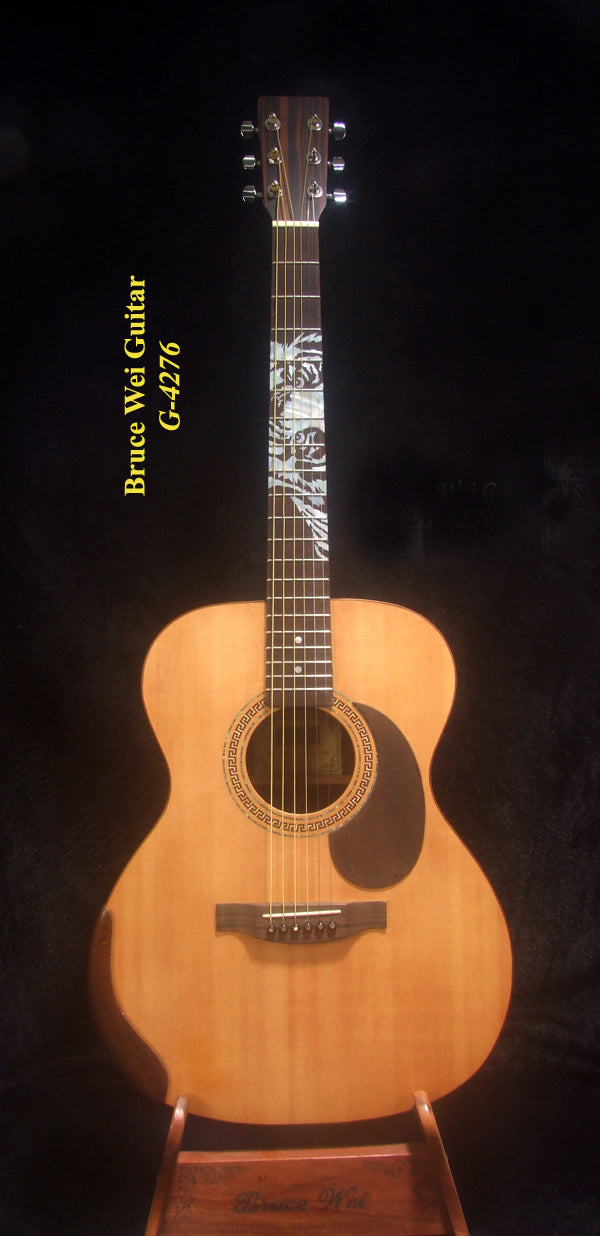 Handmade OM Acoustic Guitar, Solid Indian Rosewood, Mop TIGER Inlay, Soft-Bag, Bruce Wei (4276)