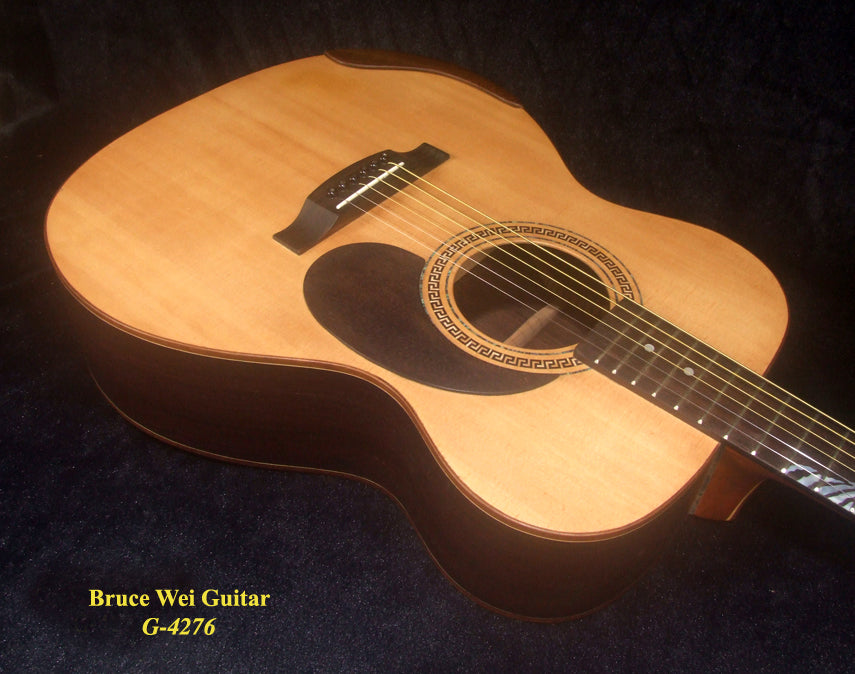 Handmade OM Acoustic Guitar, Solid Indian Rosewood, Mop TIGER Inlay, Soft-Bag, Bruce Wei (4276)