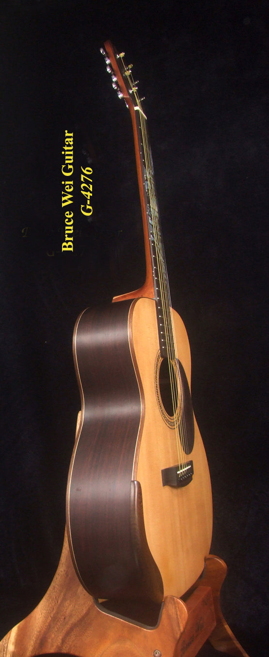 Handmade OM Acoustic Guitar, Solid Indian Rosewood, Mop TIGER Inlay, Soft-Bag, Bruce Wei (4276)