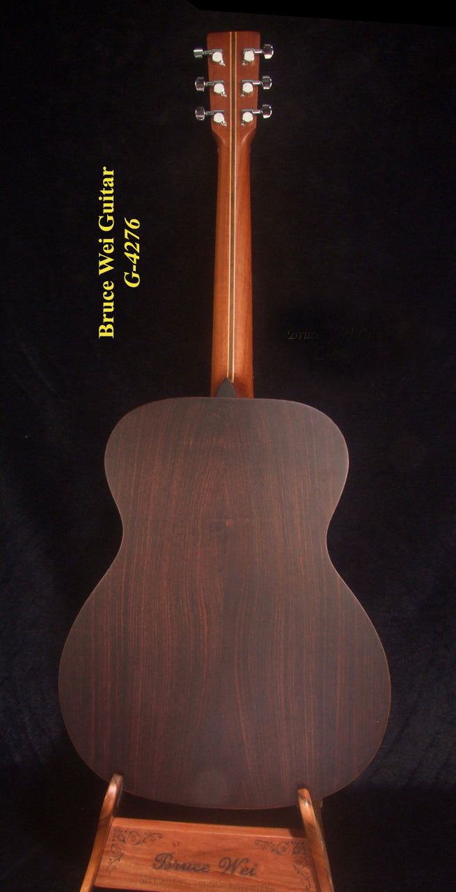 Handmade OM Acoustic Guitar, Solid Indian Rosewood, Mop TIGER Inlay, Soft-Bag, Bruce Wei (4276)