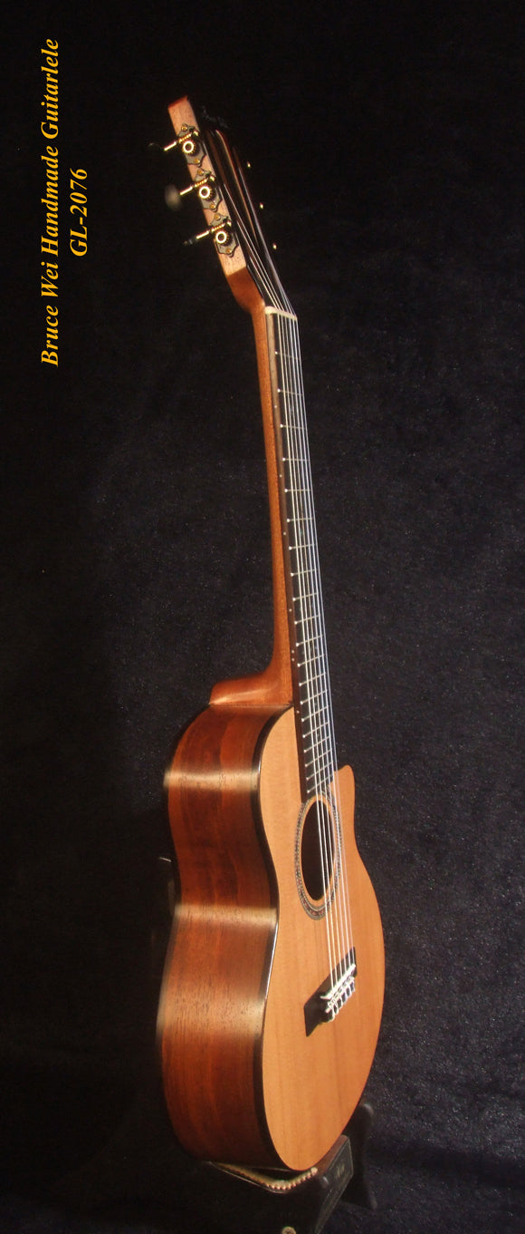Handcrafted Guitarlele, Solid Spruce & Mahogany, Slotted Head, Cutaway, MOP Inlay, Soft-bag, Bruce Wei GL-2076