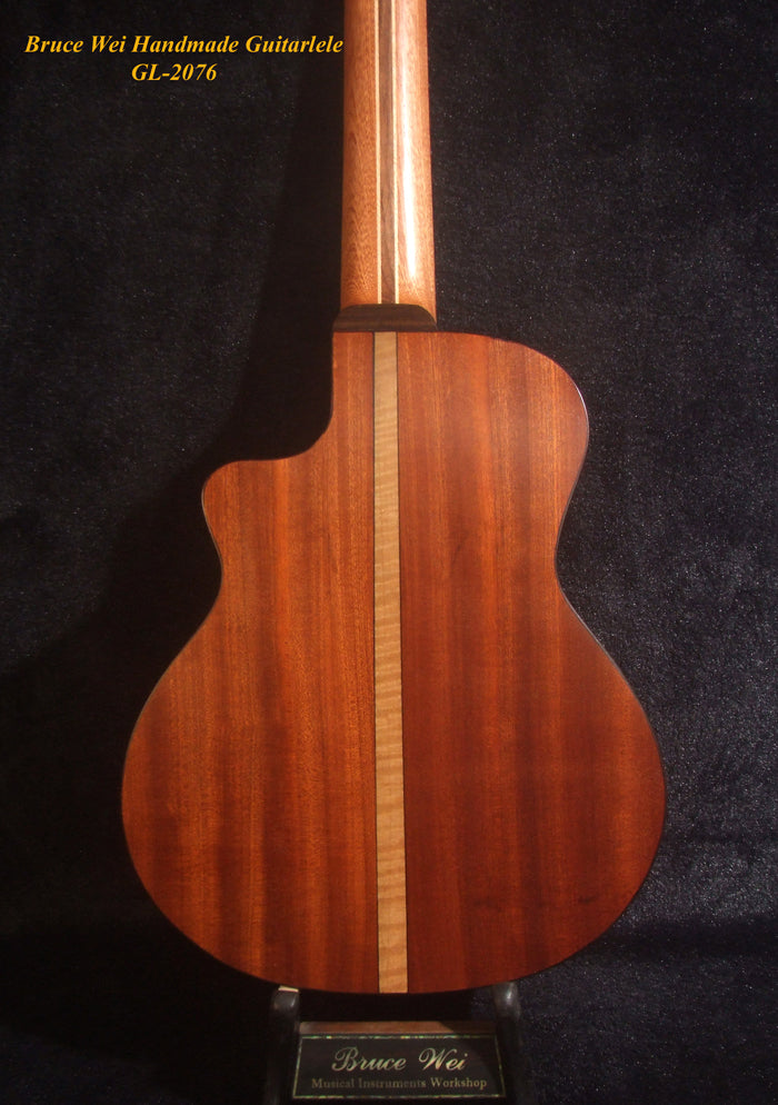 Handcrafted Guitarlele, Solid Spruce & Mahogany, Slotted Head, Cutaway, MOP Inlay, Soft-bag, Bruce Wei GL-2076