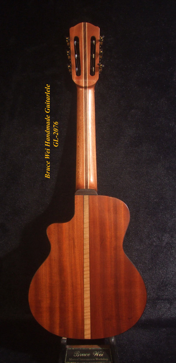 Handcrafted Guitarlele, Solid Spruce & Mahogany, Slotted Head, Cutaway, MOP Inlay, Soft-bag, Bruce Wei GL-2076