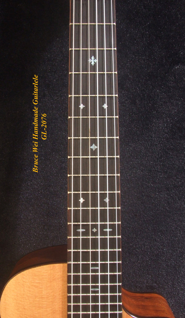 Handcrafted Guitarlele, Solid Spruce & Mahogany, Slotted Head, Cutaway, MOP Inlay, Soft-bag, Bruce Wei GL-2076
