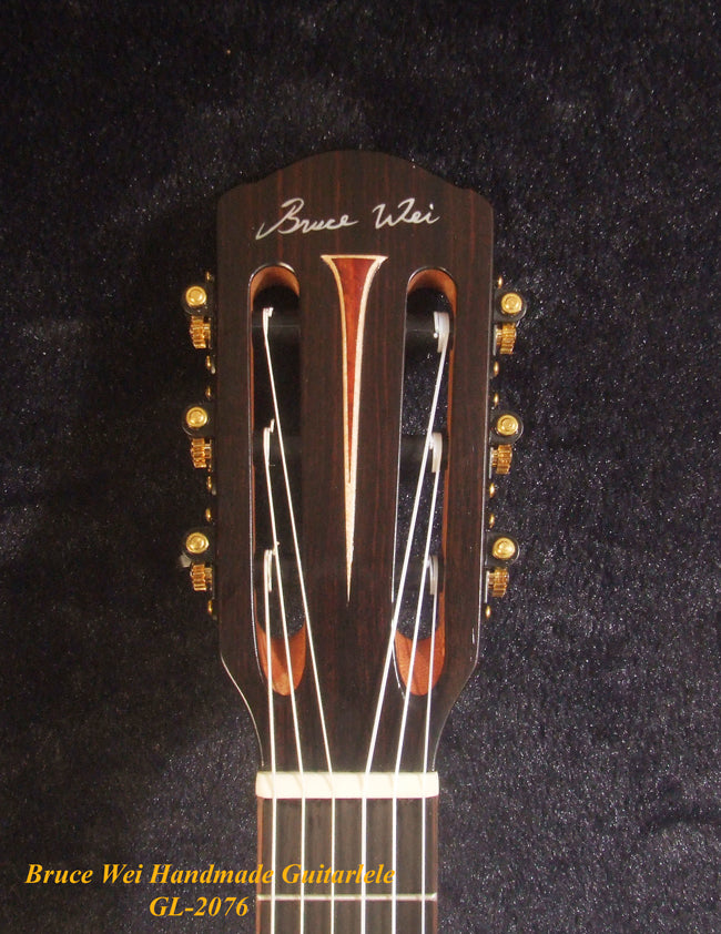 Handcrafted Guitarlele, Solid Spruce & Mahogany, Slotted Head, Cutaway, MOP Inlay, Soft-bag, Bruce Wei GL-2076