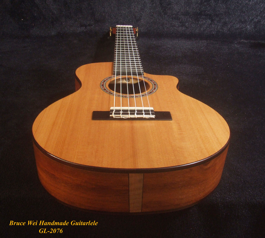 Handcrafted Guitarlele, Solid Spruce & Mahogany, Slotted Head, Cutaway, MOP Inlay, Soft-bag, Bruce Wei GL-2076