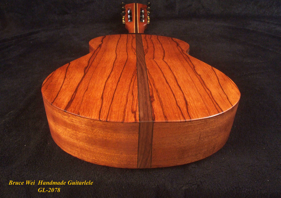 Handcrafted Guitarlele, Solid Zebra Wood, Slotted Head, MOP Inlay, Soft-bag, Bruce Wei GL-2078