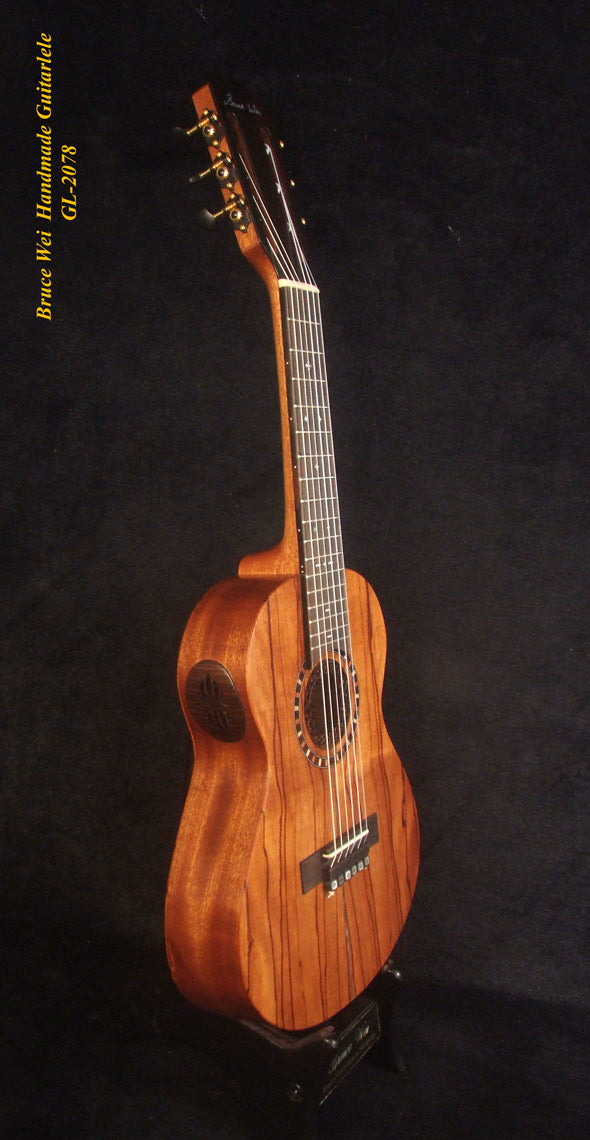 Handcrafted Guitarlele, Solid Zebra Wood, Slotted Head, MOP Inlay, Soft-bag, Bruce Wei GL-2078