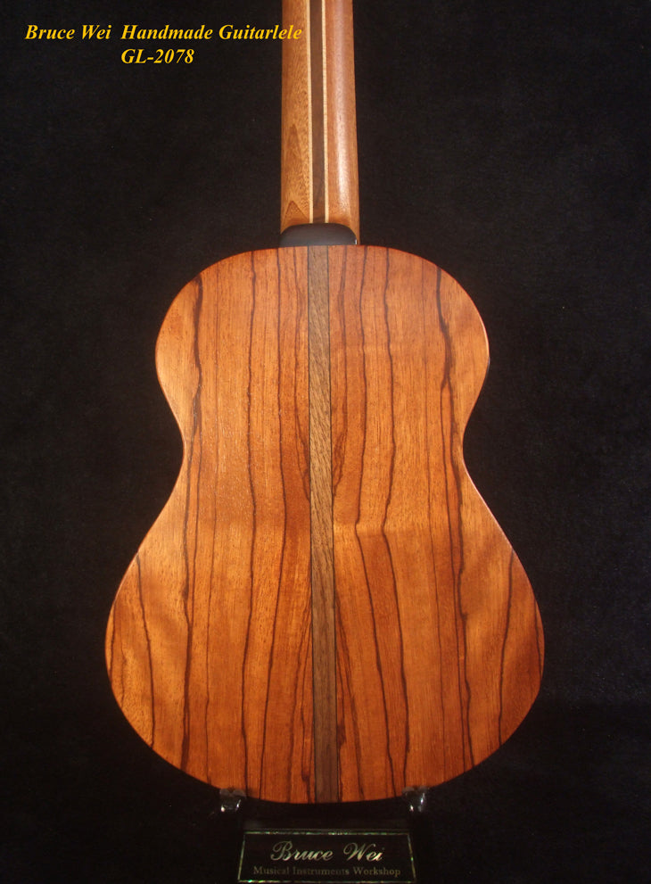 Handcrafted Guitarlele, Solid Zebra Wood, Slotted Head, MOP Inlay, Soft-bag, Bruce Wei GL-2078