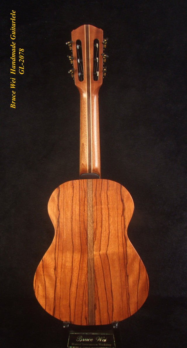 Handcrafted Guitarlele, Solid Zebra Wood, Slotted Head, MOP Inlay, Soft-bag, Bruce Wei GL-2078